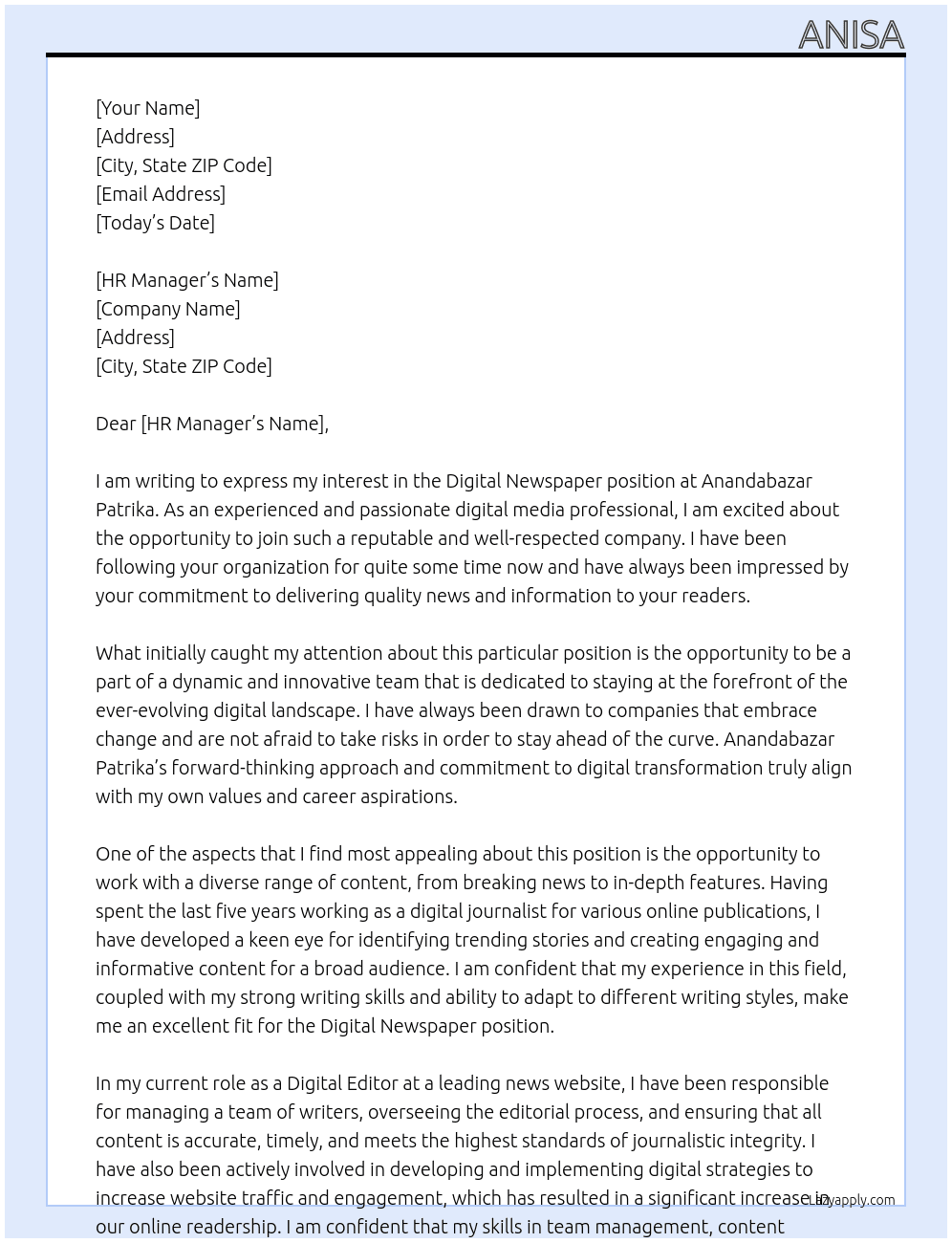 Cover letter for digital newspaper - LazyApply