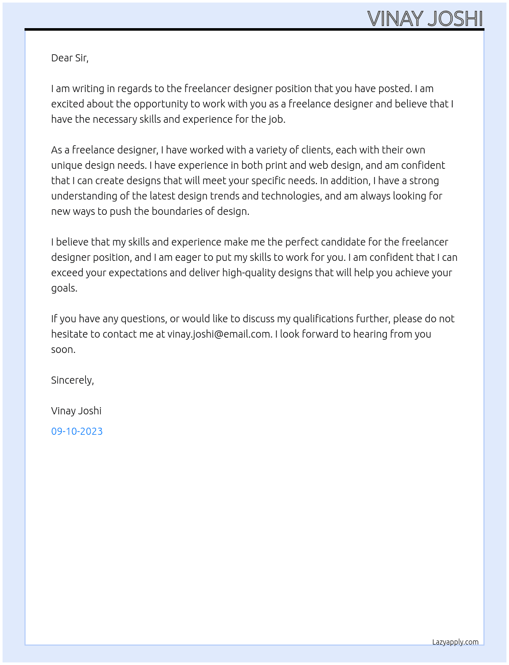 Freelance Designer At Client Cover Letter