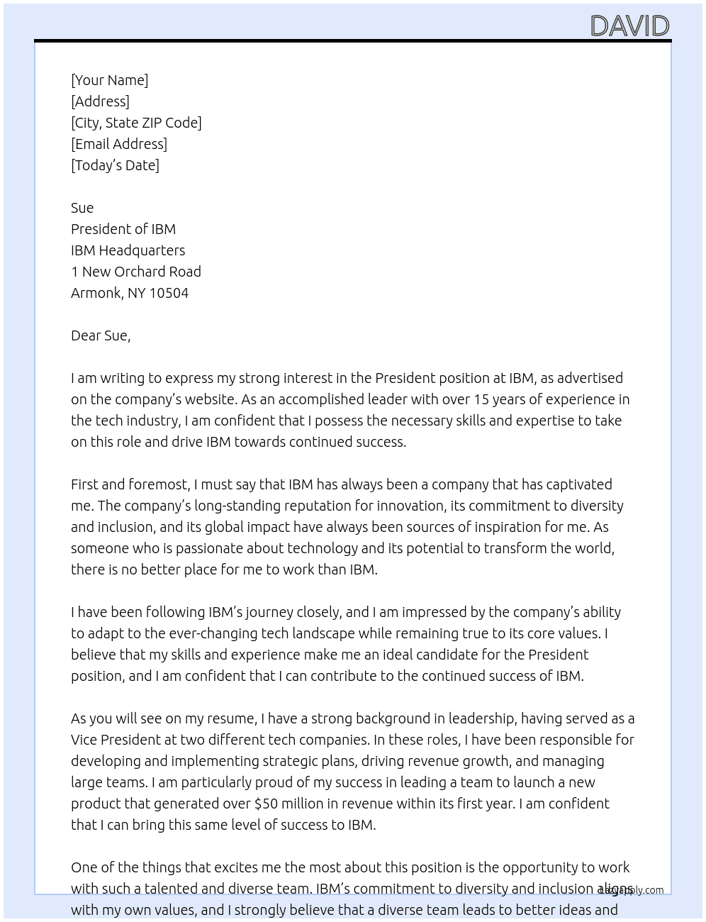 Cover letter for president of ibm - LazyApply