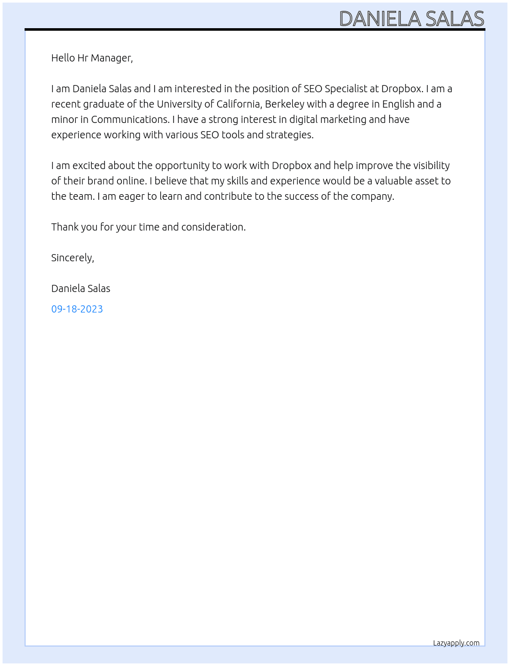 SEO Specialist At Dropbox Cover Letter