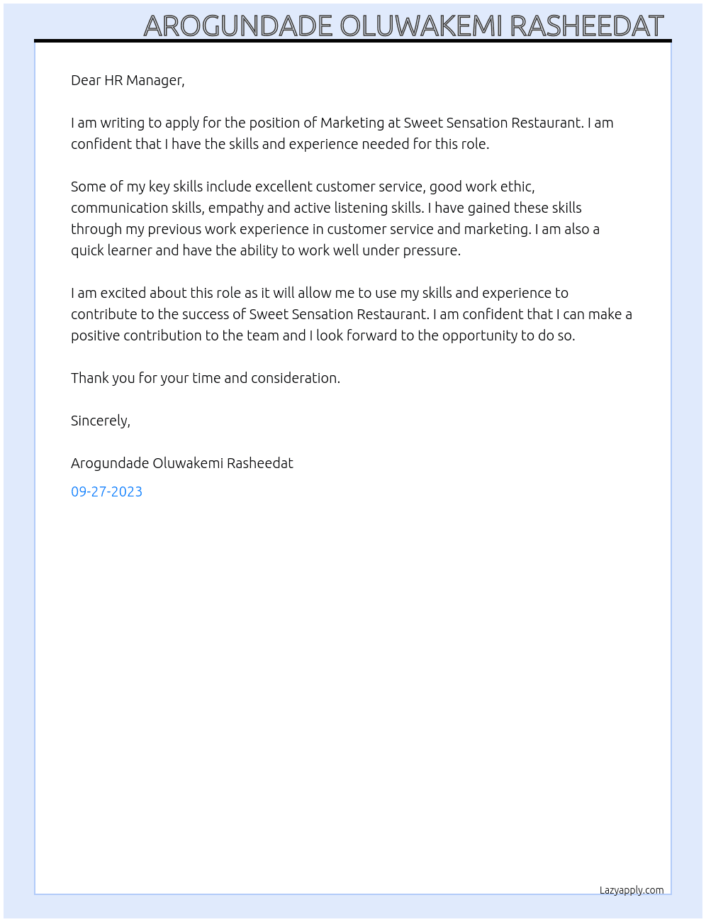 Marketing  At Marketer  Cover Letter