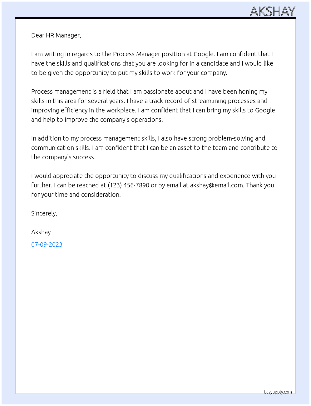 Process Manager At Google Cover Letter