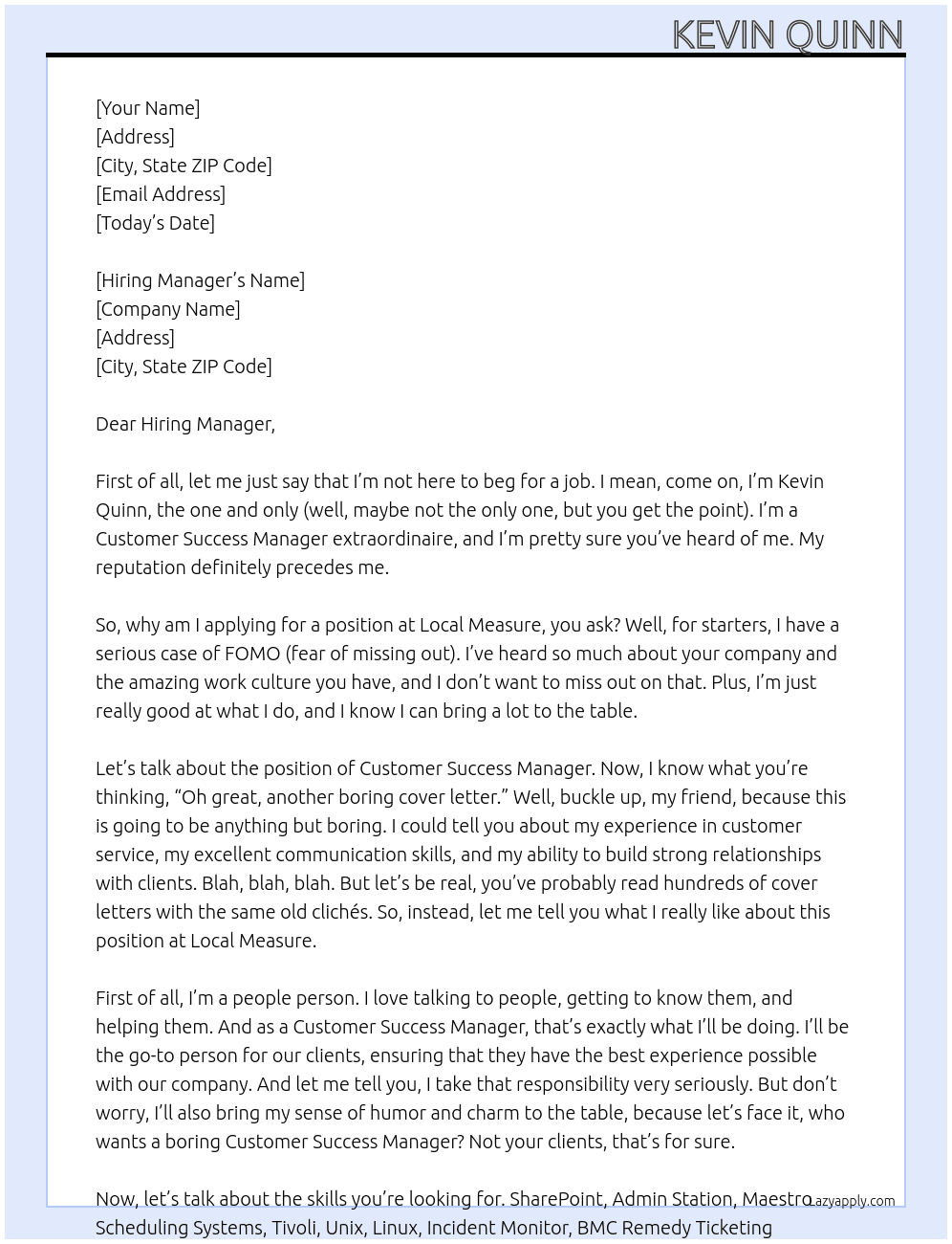 Customer Success Manager At Local Measure Cover Letter