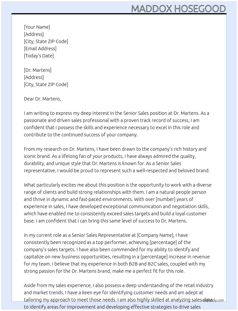 Senior sales At Dr. Martens Cover Letter