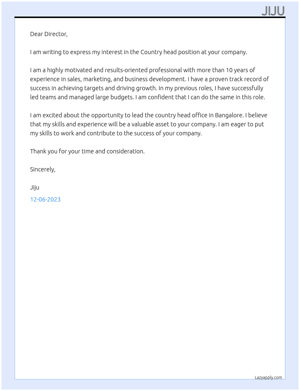 country head At Country head  Cover Letter