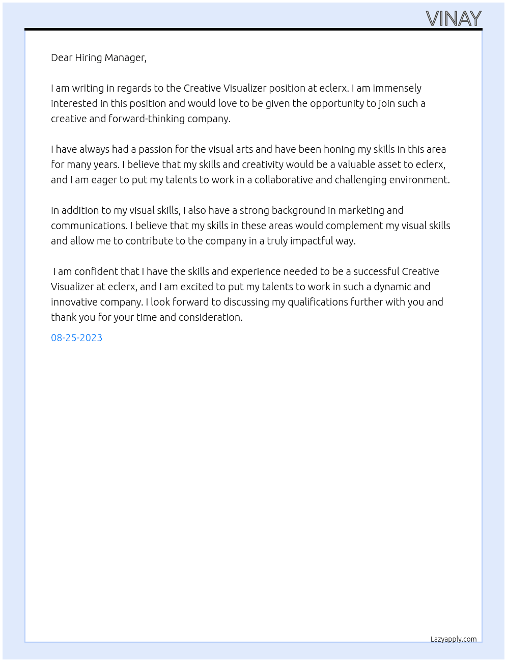 Creative Visualizer At eclerx Cover Letter