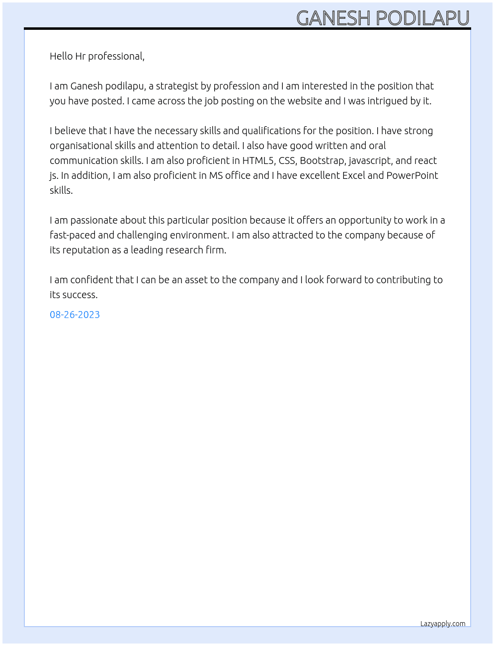 Strategist  At Tower research capital  Cover Letter