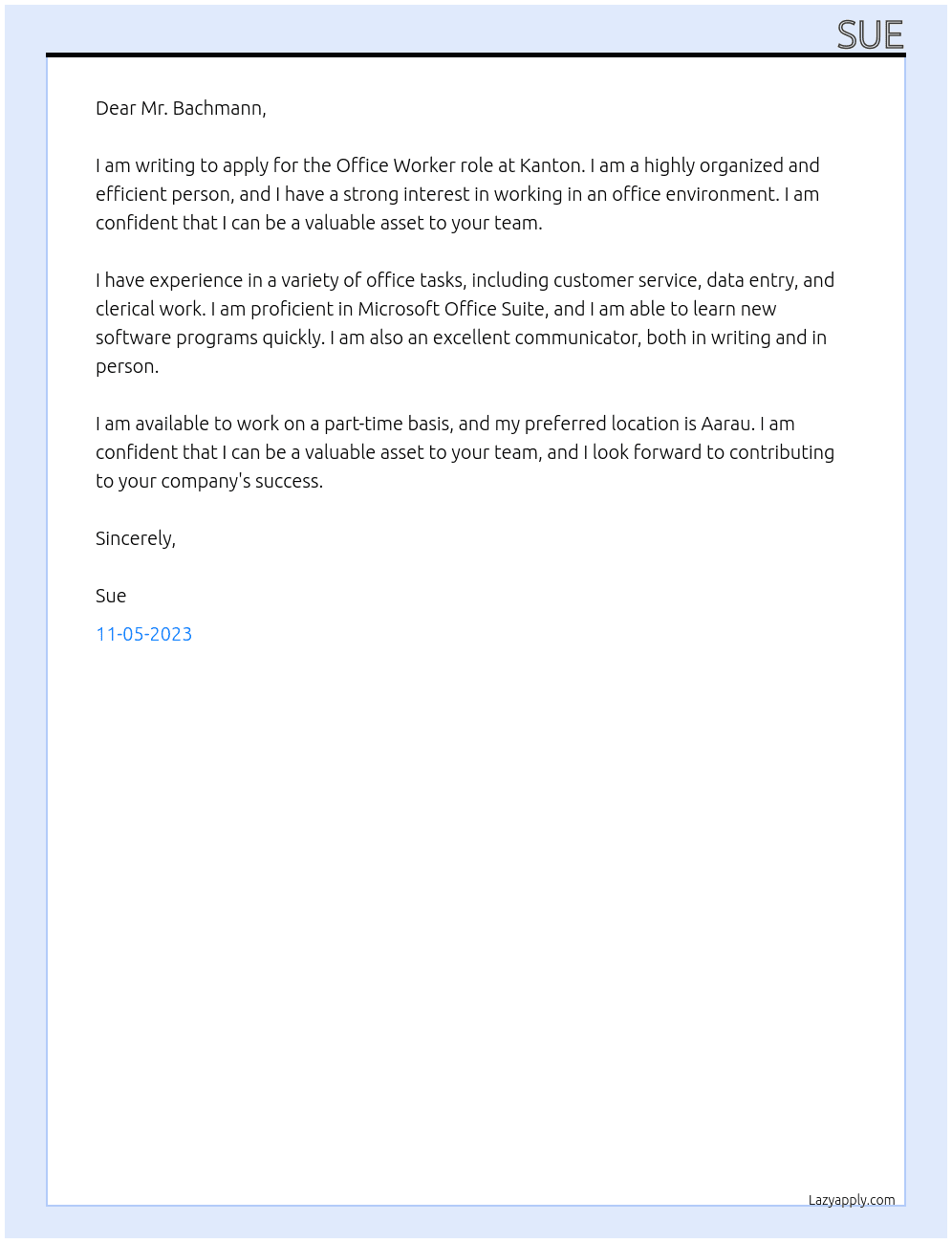 Office Worker At Kanton Cover Letter