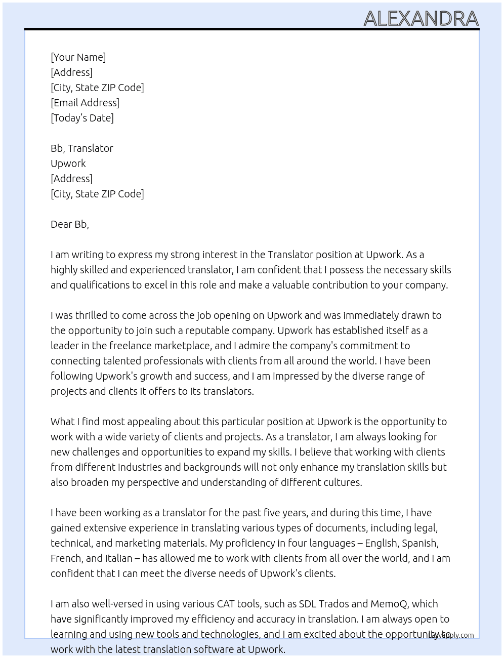 Translator  At Upwork  Cover Letter