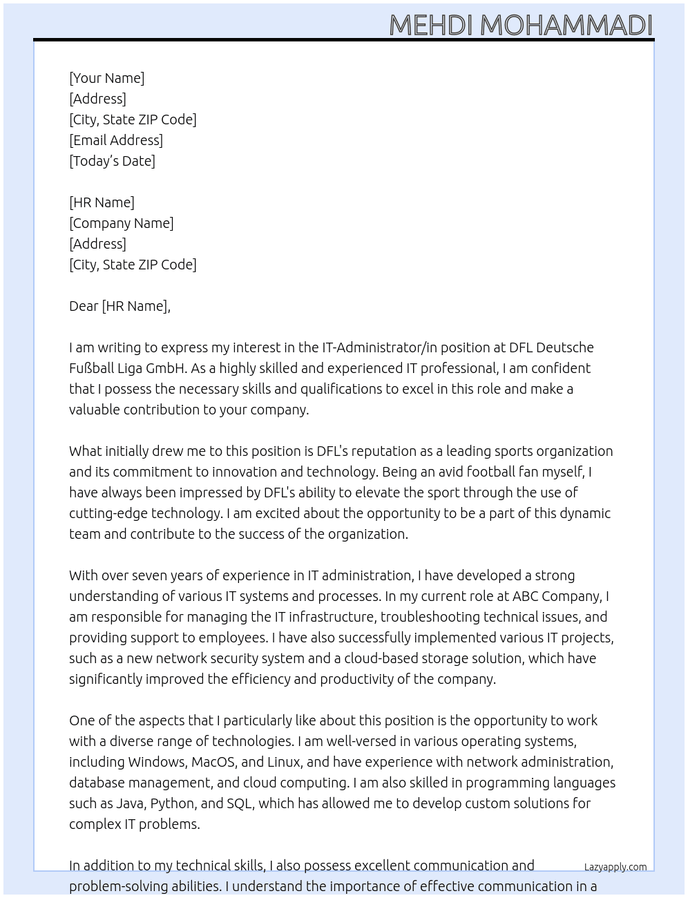 Cover letter for it-administrator/in - LazyApply