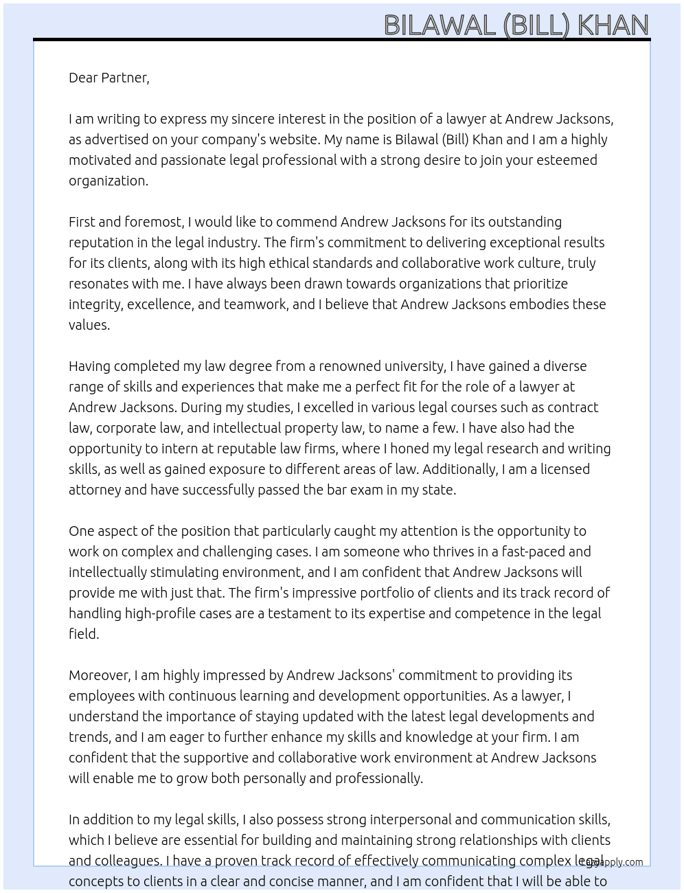 lawyer At Andrew Jacksons Cover Letter
