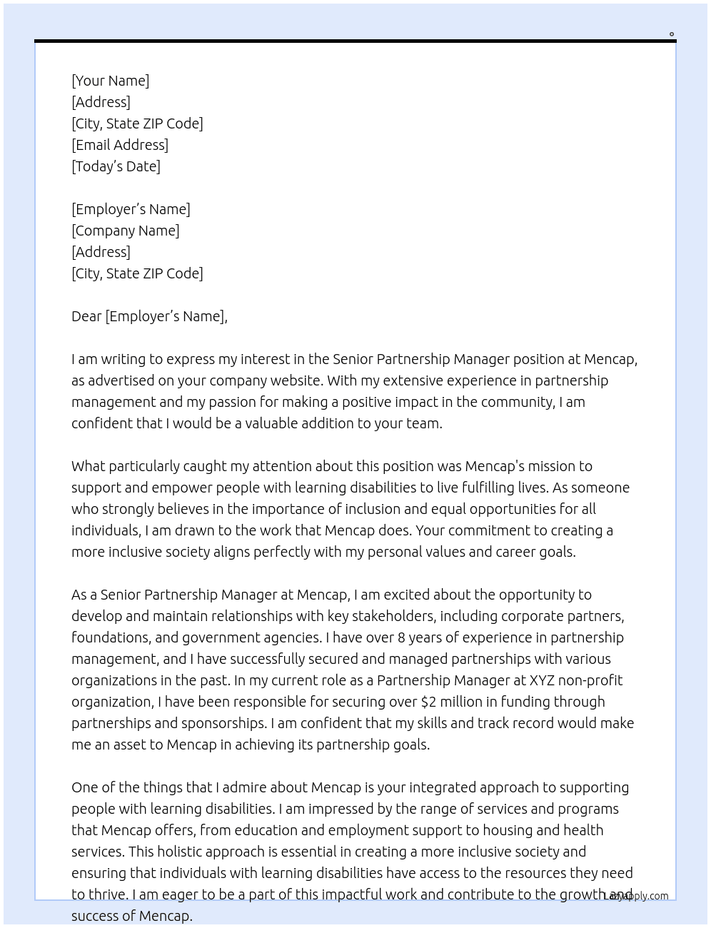 Senior Partnership Manager At Mencap Cover Letter