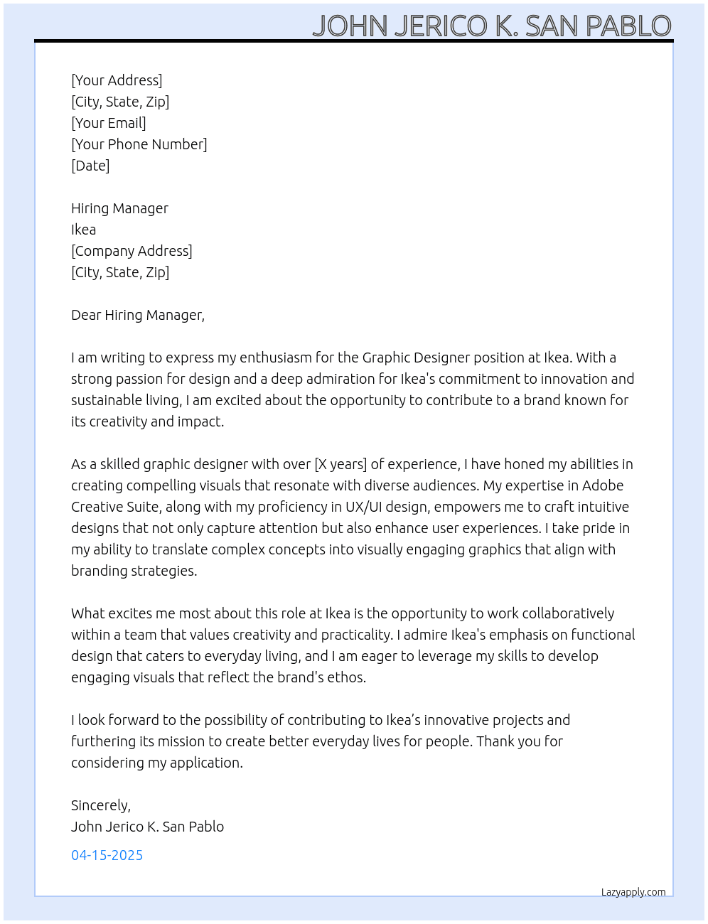 Graphic Designer At Ikea Cover Letter