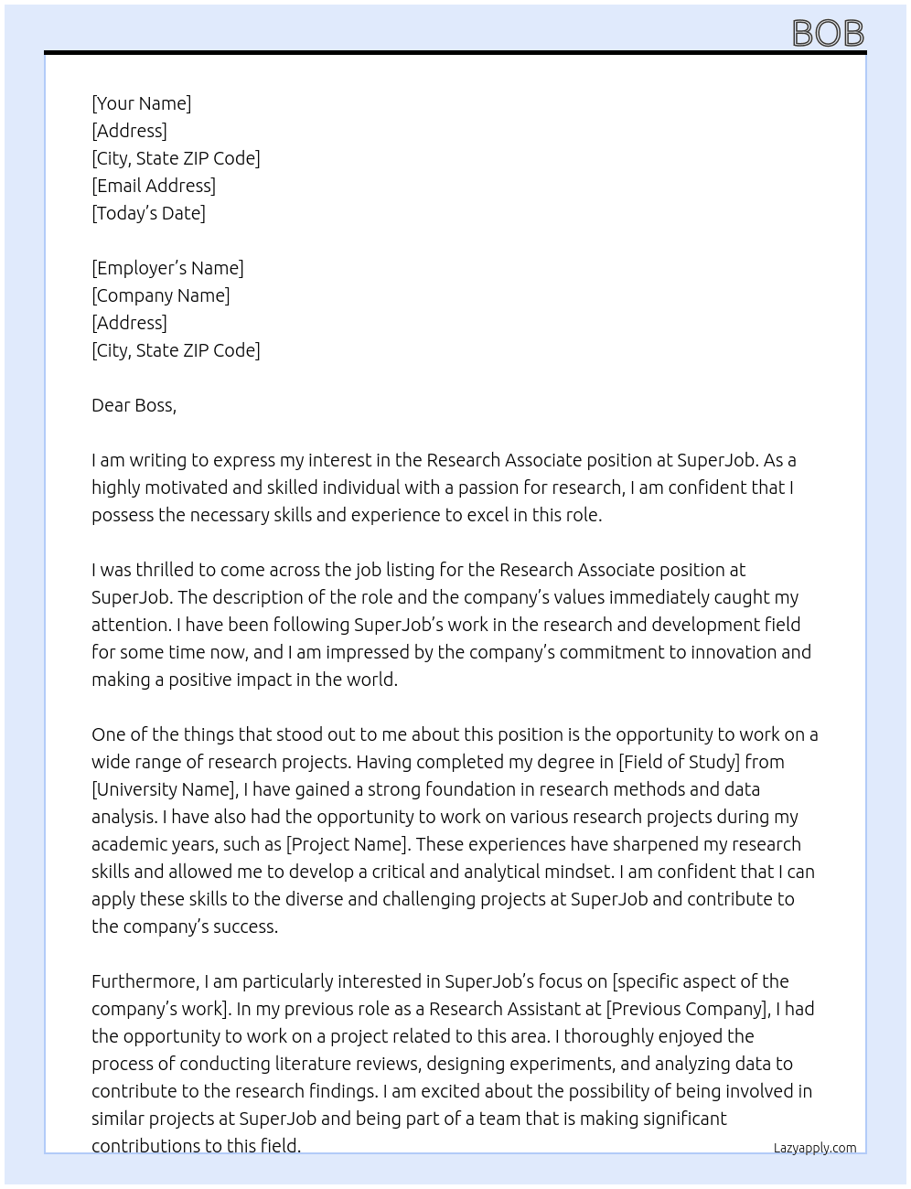 Research Associate At SuperJob Cover Letter