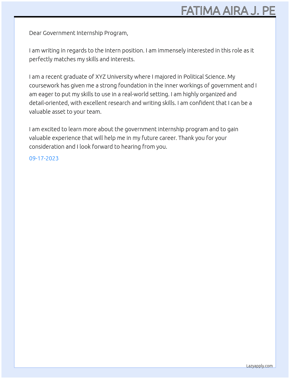 Intern At Government Internship Program  Cover Letter