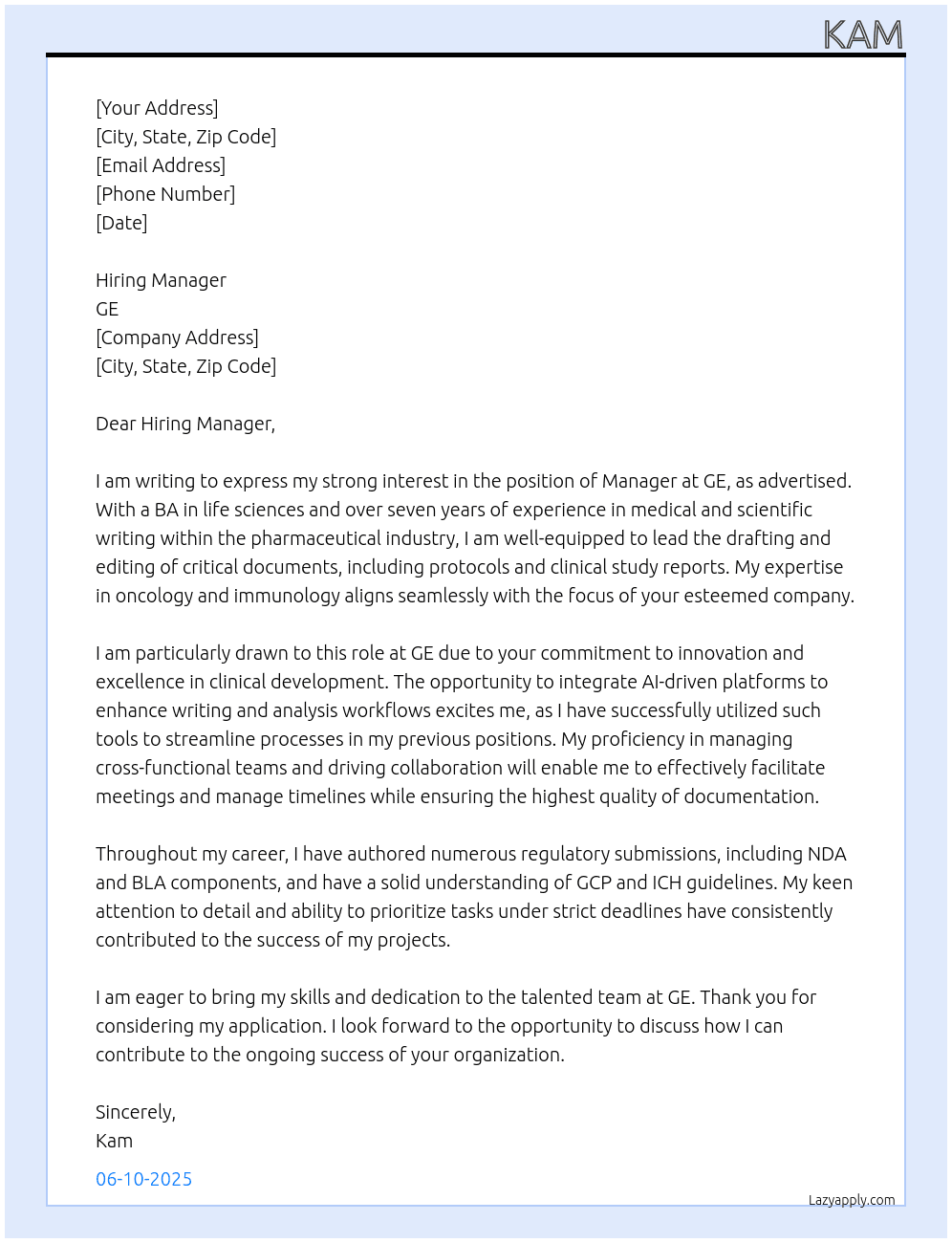 mana At ge Cover Letter