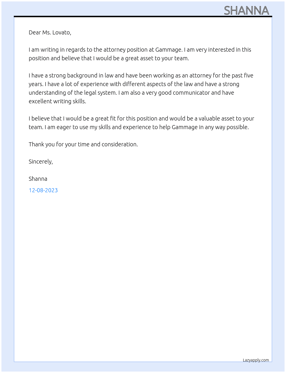 attorney At Gammage Cover Letter