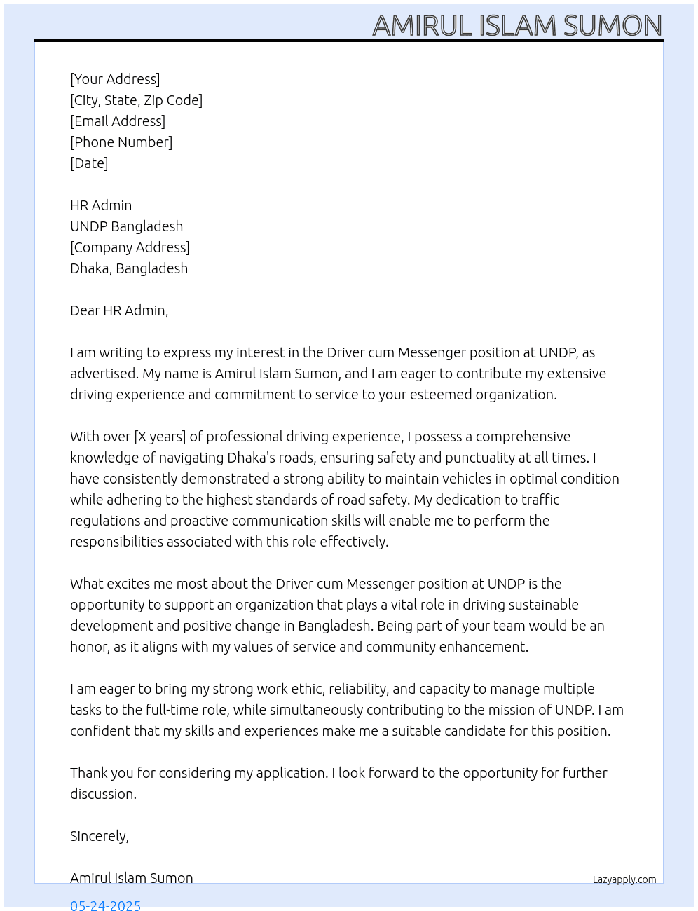 Cover letter for driver cum messenger - LazyApply