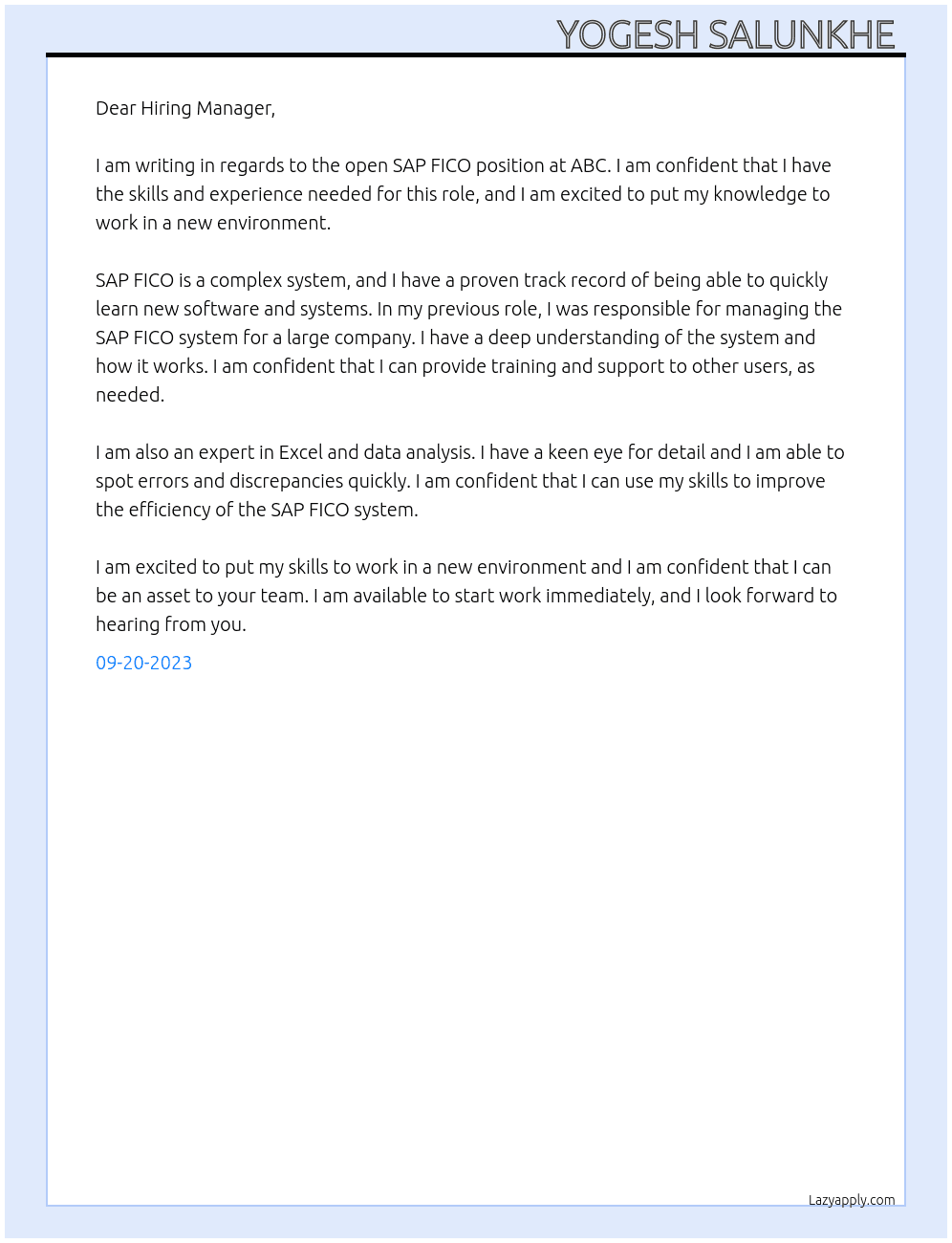 sap fico At abc Cover Letter