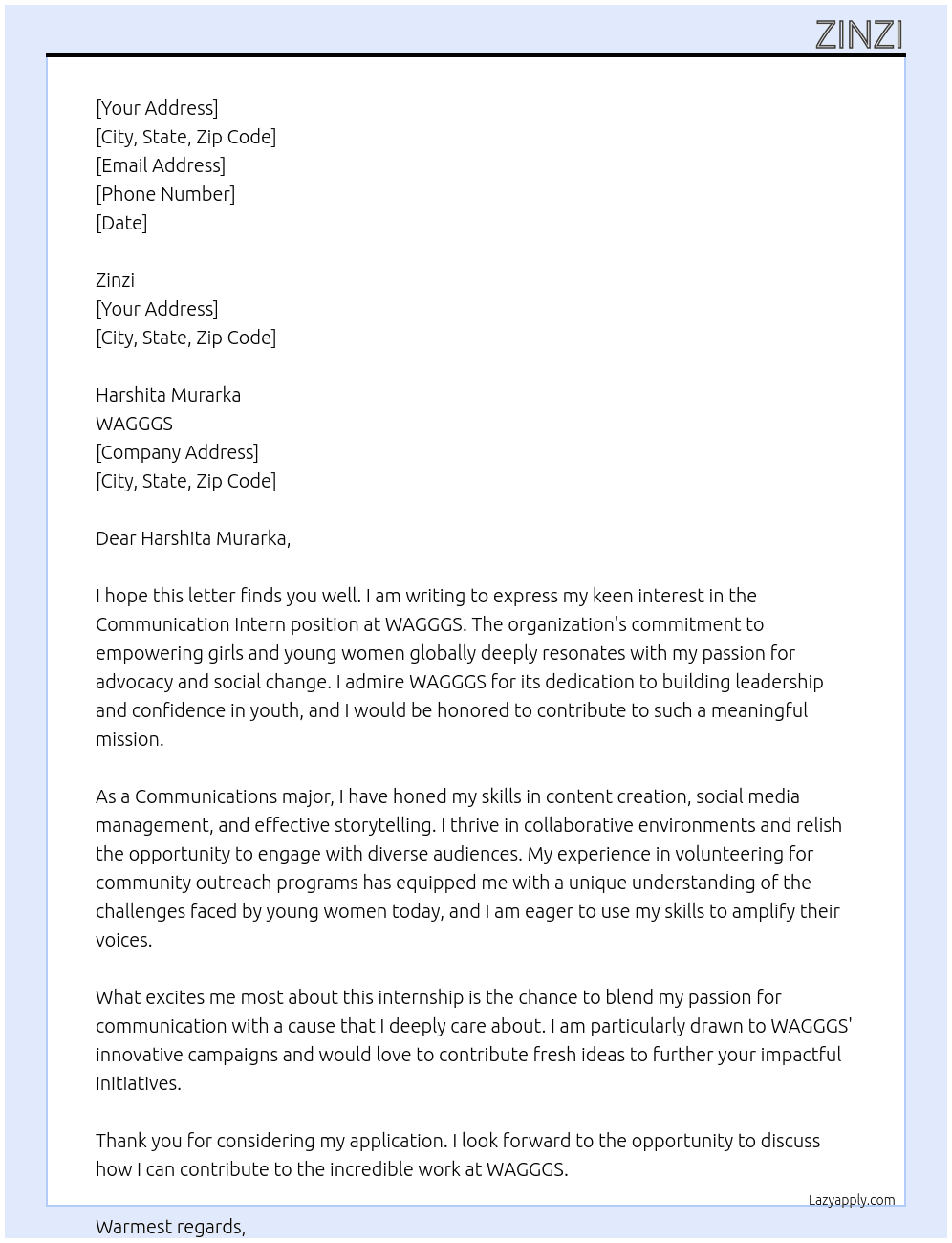 Communication intern At WAGGGS Cover Letter