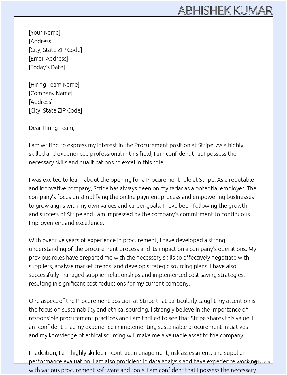 Procurement  At Stripe Cover Letter