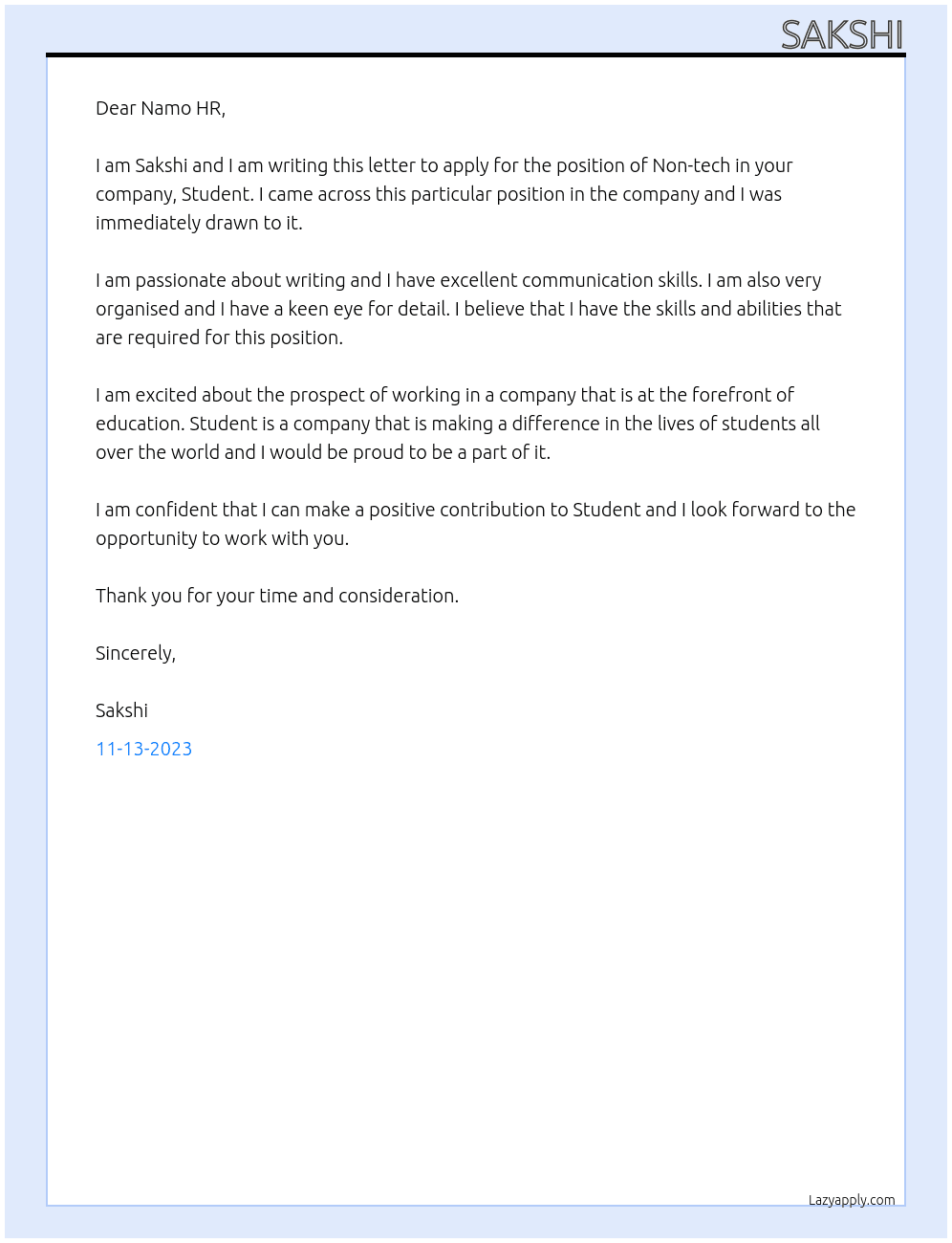 Non tech At Student Cover Letter