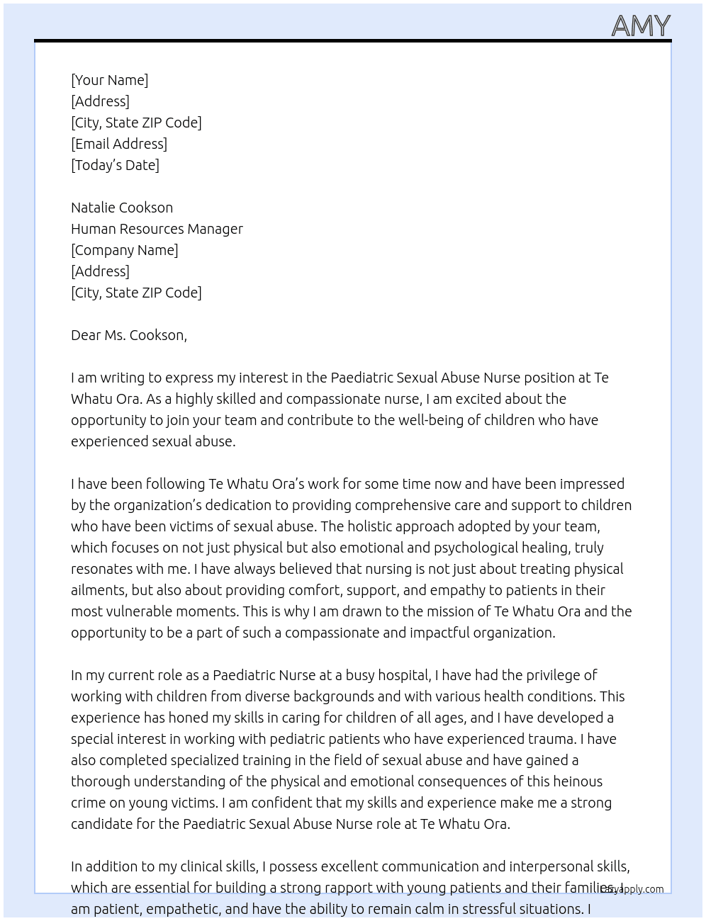 Paediatric Sexual Abuse Nurse At Te Whatu Ora Cover Letter