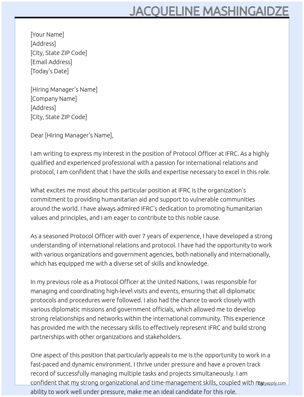 protocol officer At ifrc Cover Letter