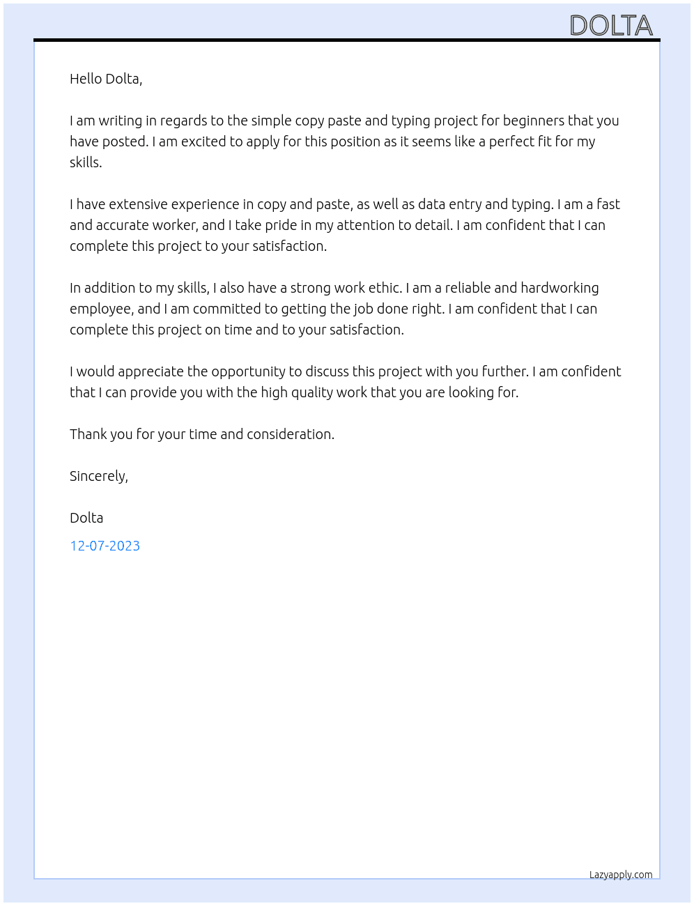 Simple copy paste and typing project for beginners At Dolta  Cover Letter