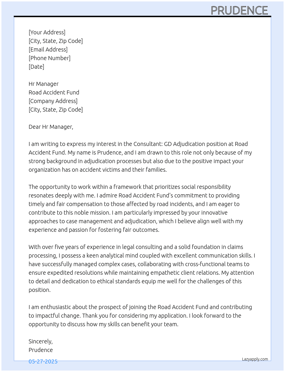 Cover letter for consultant: gd adjudication - LazyApply