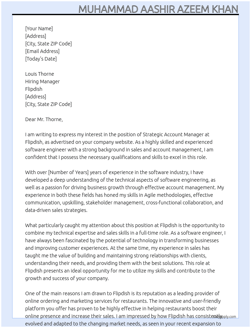 Cover letter for strategic account manager - LazyApply