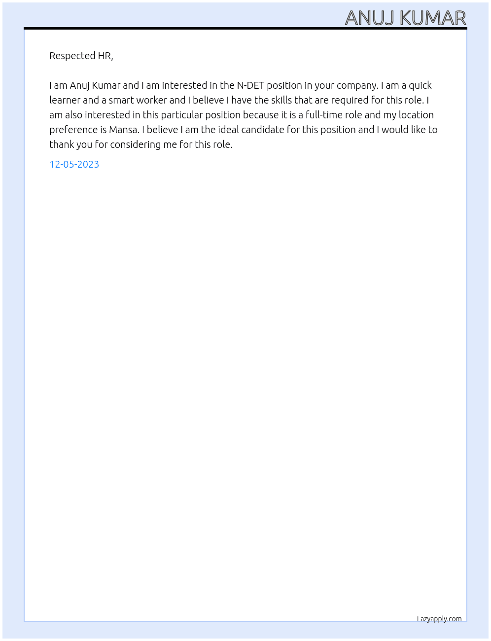 N-DET At Reliance industries Ltd  Cover Letter