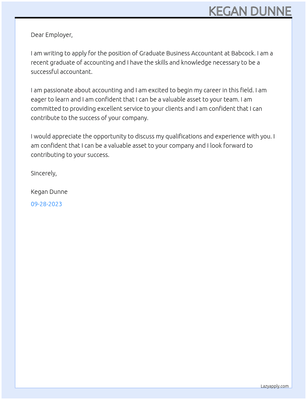 Graduate Business Accountant At Babcock Cover Letter