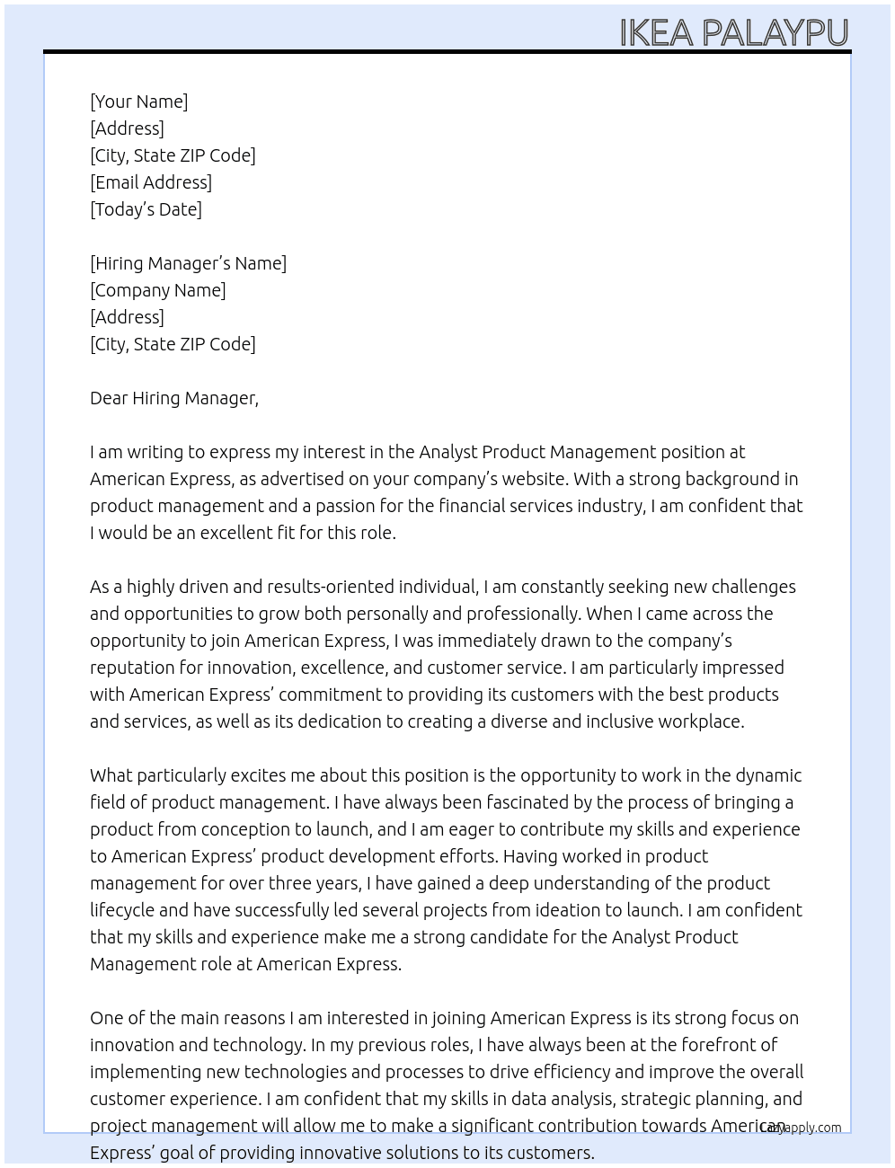 Cover letter for analyst product management - LazyApply