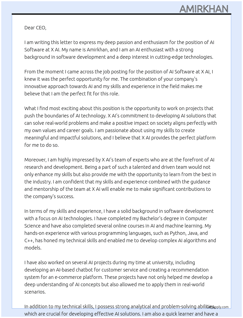 Cover letter for ai software - LazyApply