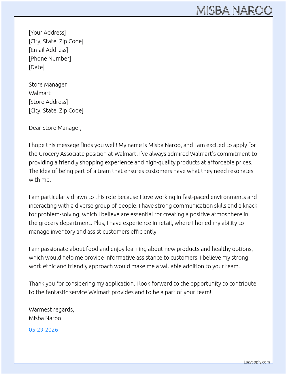 Grocery Associate At Walmart Cover Letter