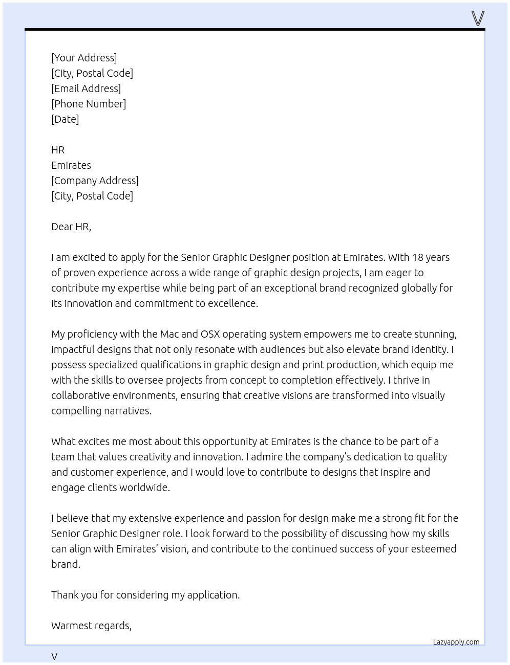 Senior graphic Designer At emirates Cover Letter