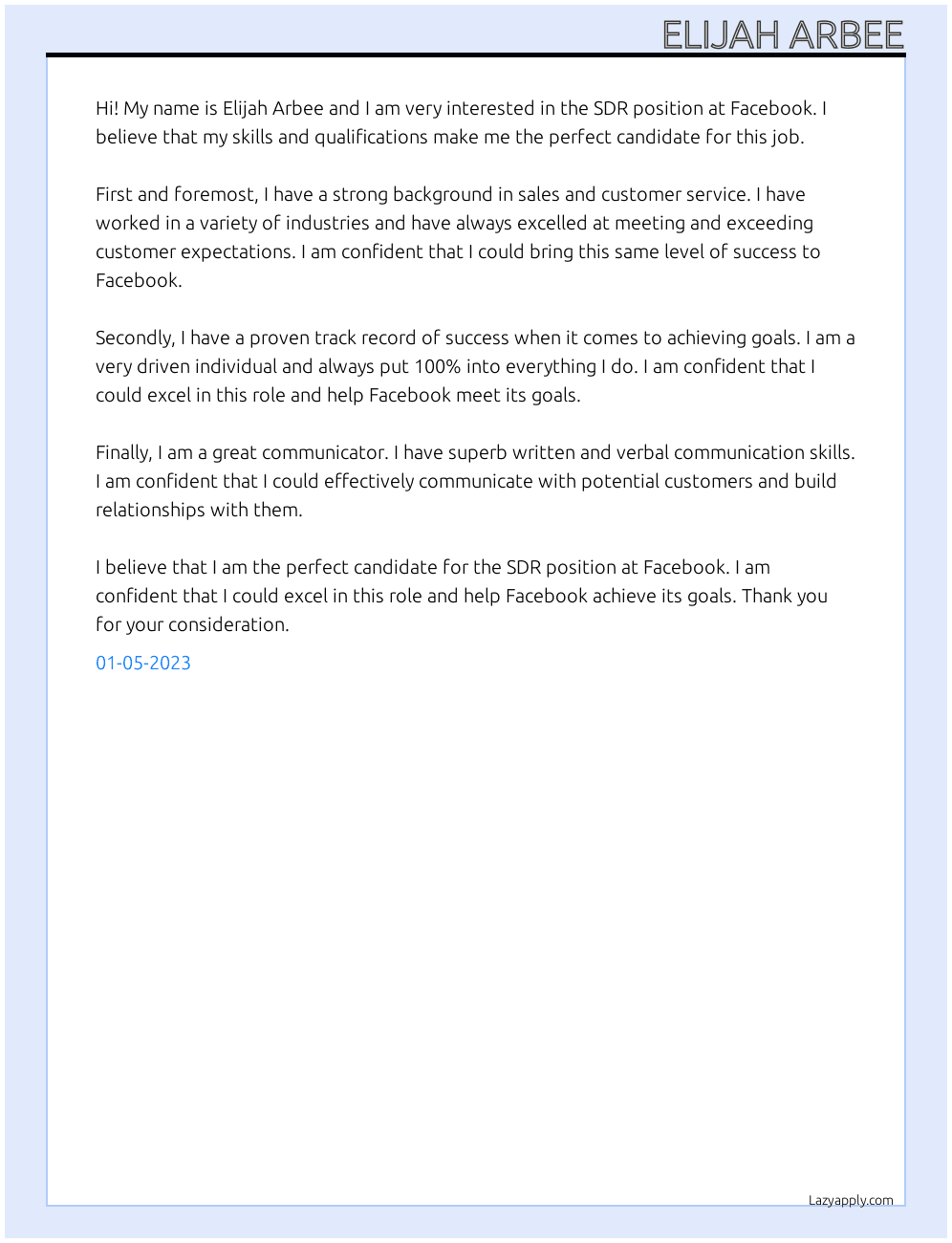 SDR At Facebook Cover Letter