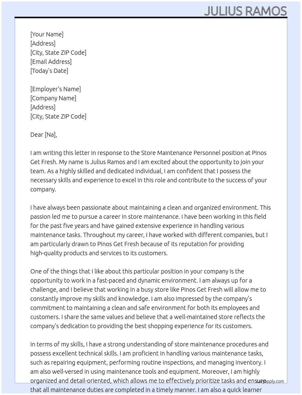 Store Maintenance Personel At Pinos Get Fresh Cover Letter