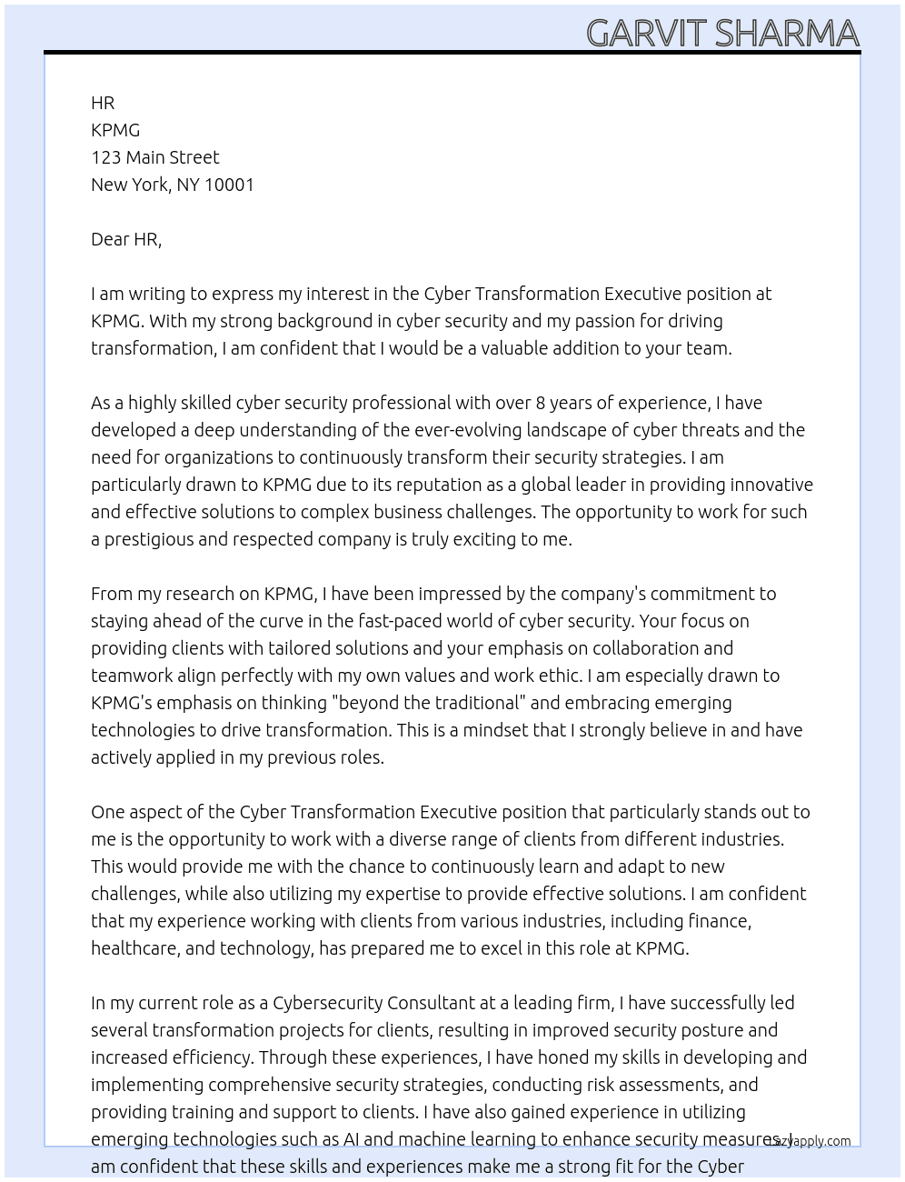 Cover letter for cyber transformation executive - LazyApply