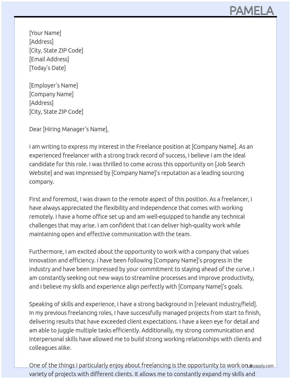  freelancer At Sourcing company  Cover Letter