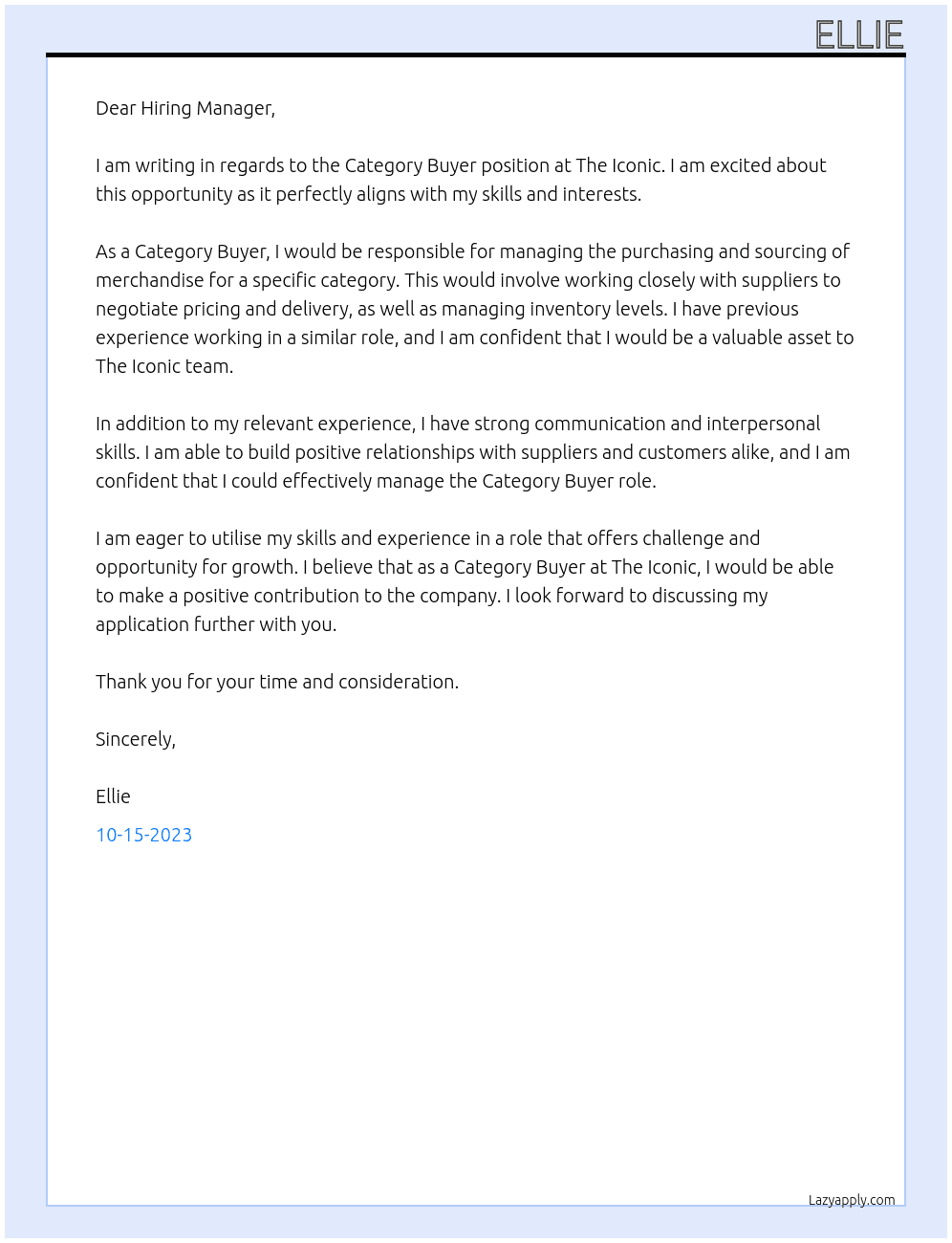 Category Buyer At The Iconic Cover Letter