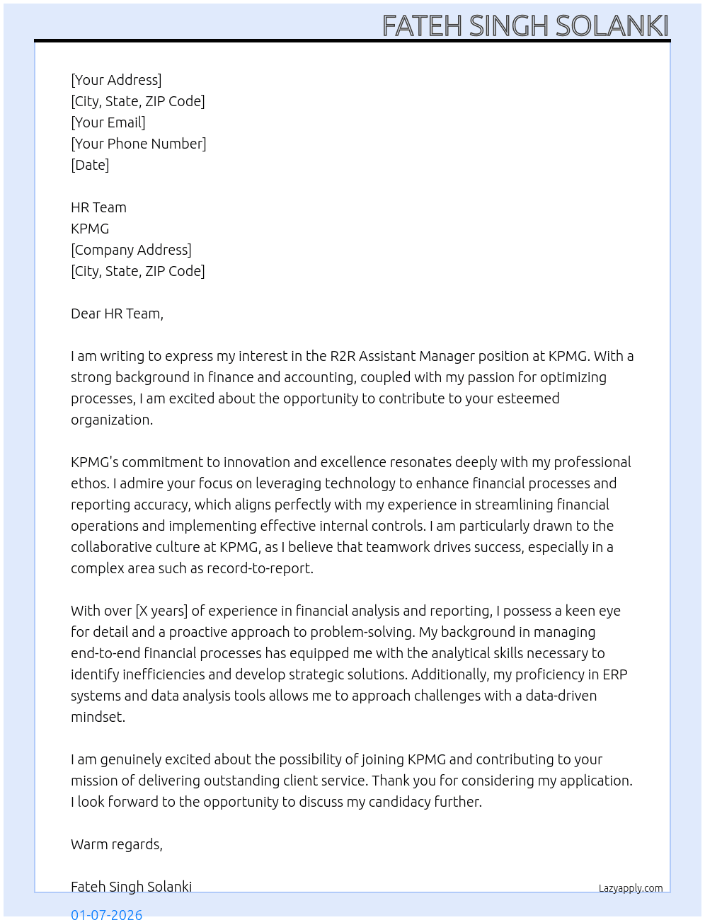 Cover letter for r2r-assiatant manager - LazyApply