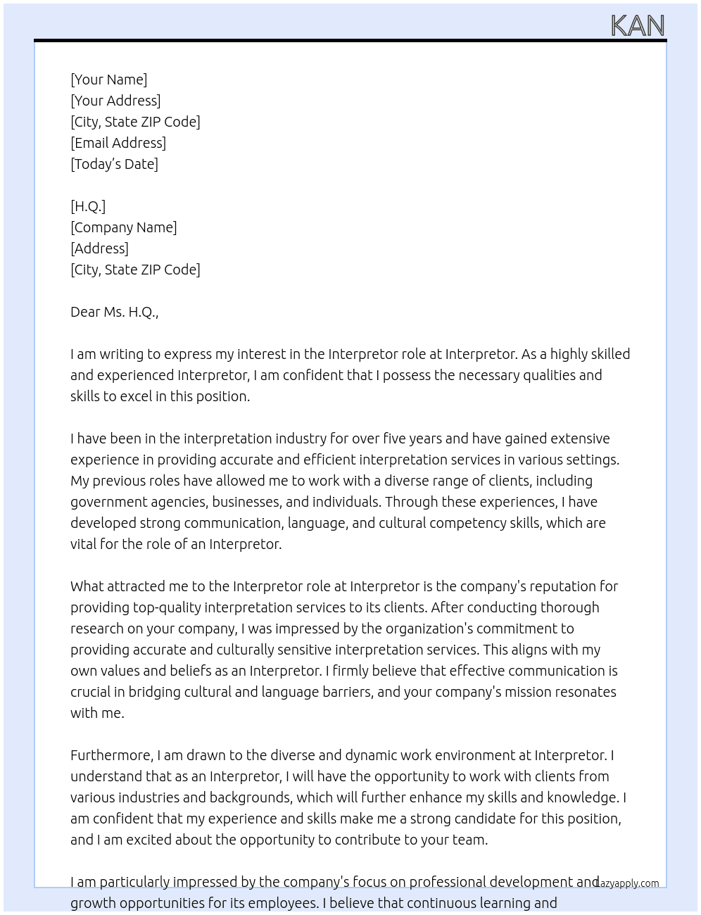 Interpretor At Interpretor  Cover Letter