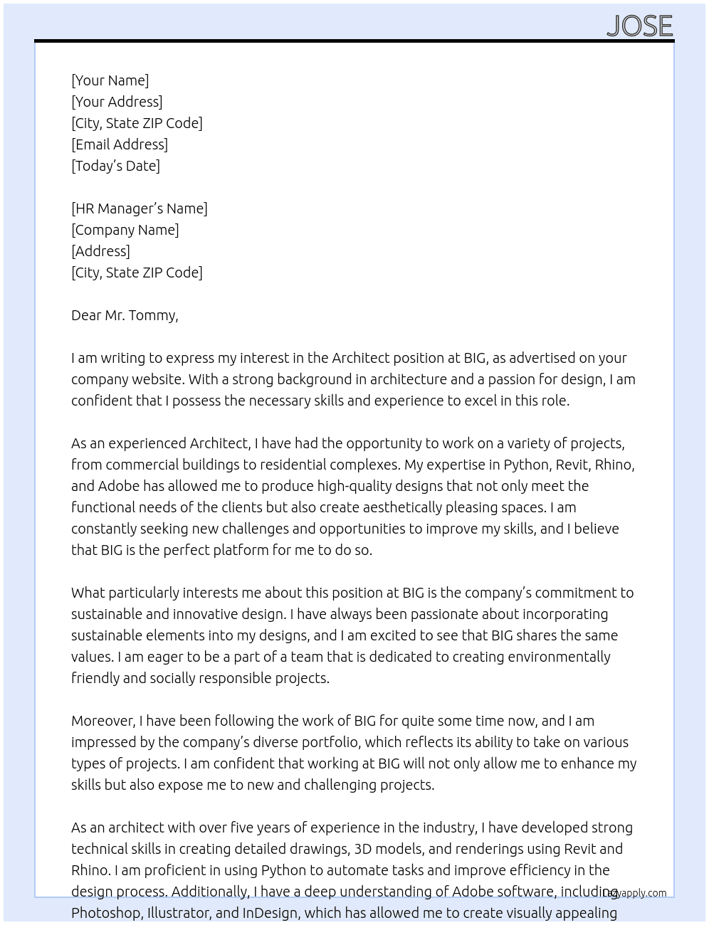 Architect At BIG Cover Letter