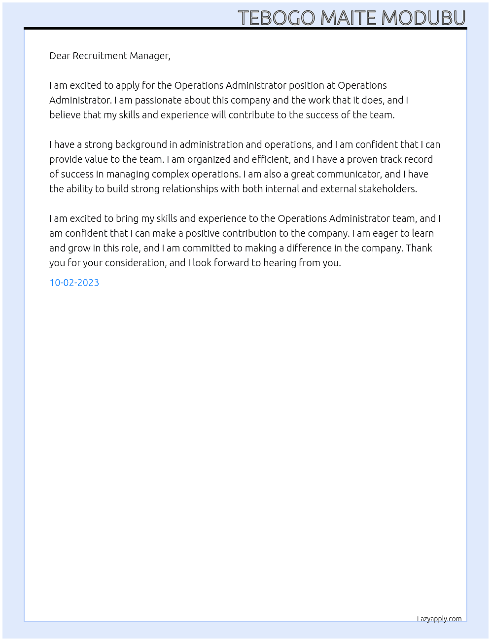 Operations Administrator At Operations Administrator Cover Letter