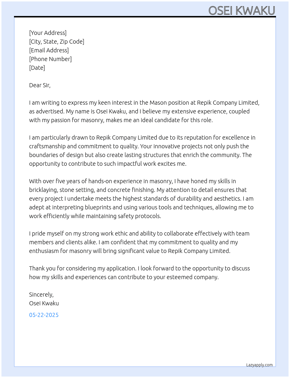 Mason At Repik Company Limited  Cover Letter