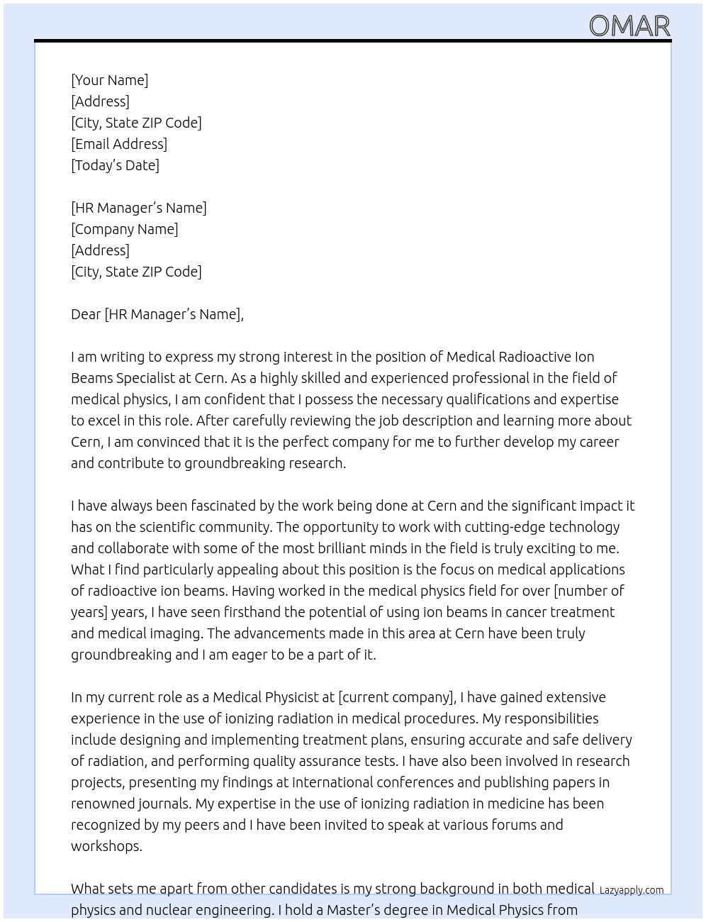 Medical radioactive ion beams specialist At Cern Cover Letter