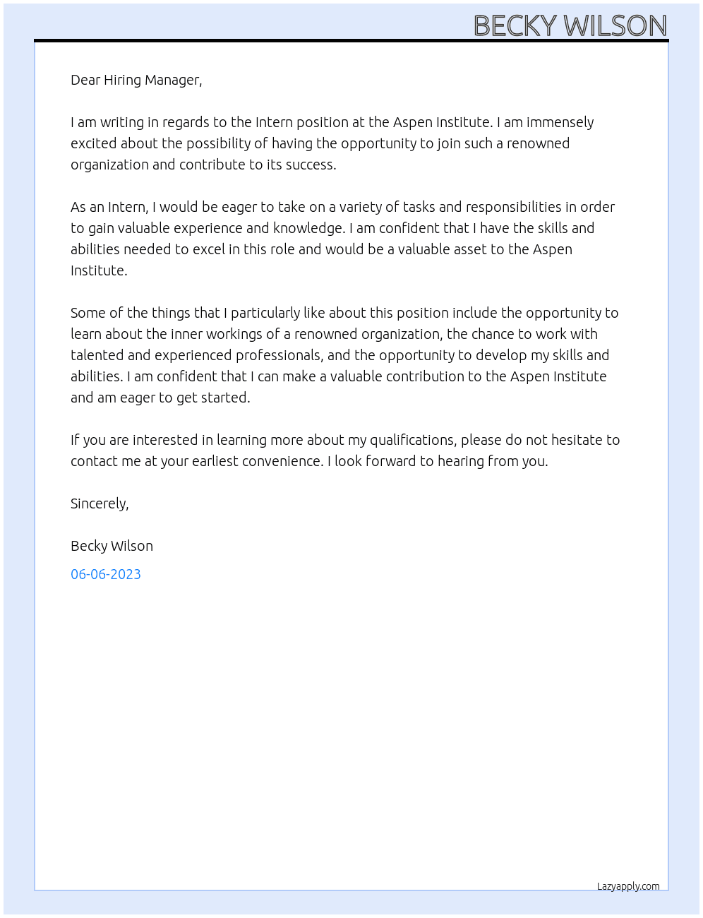Intern At Aspen Institute Cover Letter