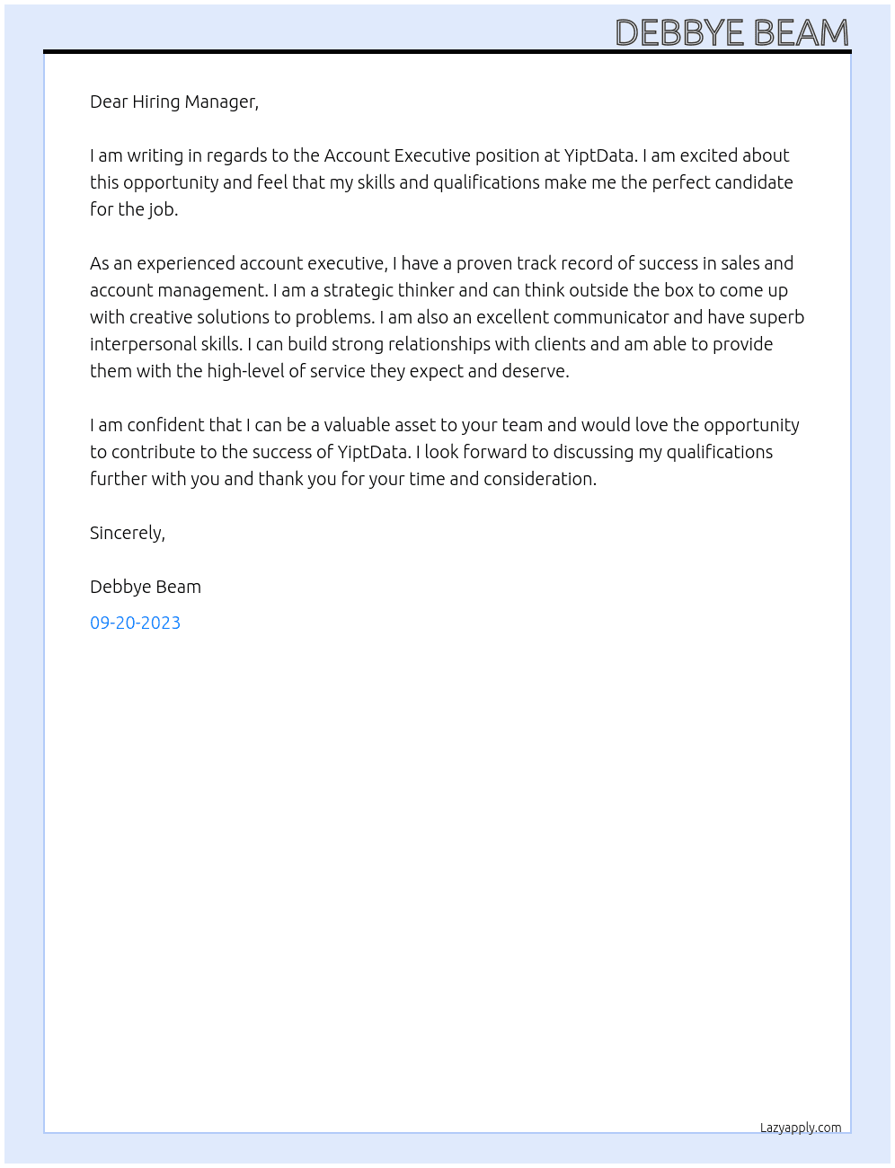 Account Executive At YiptData Cover Letter